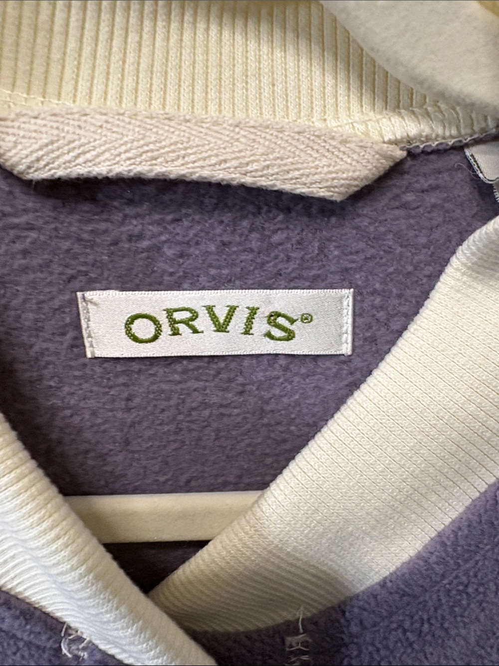 Orvis Lavender Snap-Front Fleece Robe/Duster with Cream Trim - Picture 3 of 7